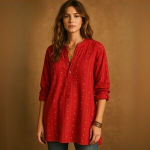 Anouk by Myntra Red Gold Metallic Thread Long Tunic Top XL